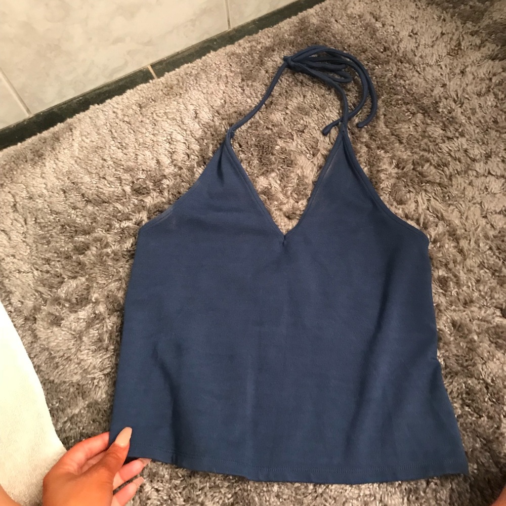 deep halter neck top navy blue size M urban
